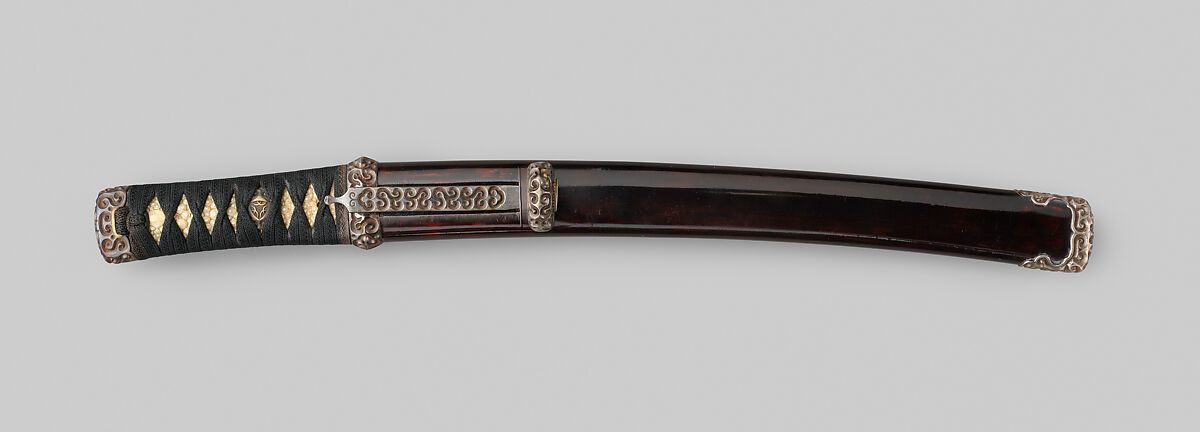 Blade and Mounting for a Short Sword (Wakizashi), Steel, wood, lacquer, rayskin (samé), thread, copper-gold alloy (shakudō), copper-silver alloy (shibuichi),  gold, copper, Japanese 