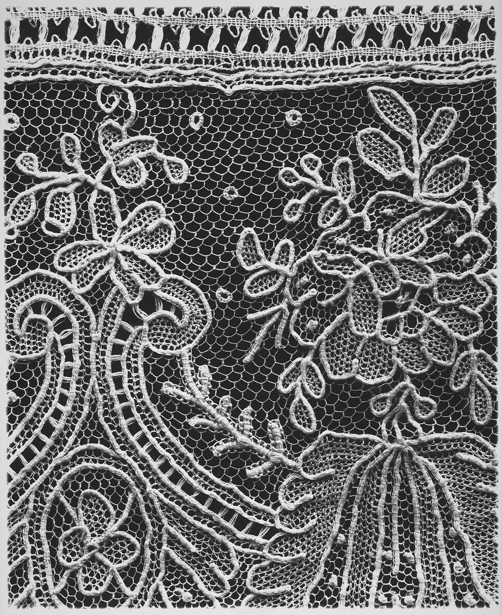 Fragment, Needle lace, Point de Gaze, Belgian, Brussels