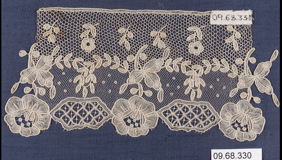 Fragment, Needle lace, Point de Gaze, Belgian, Brussels