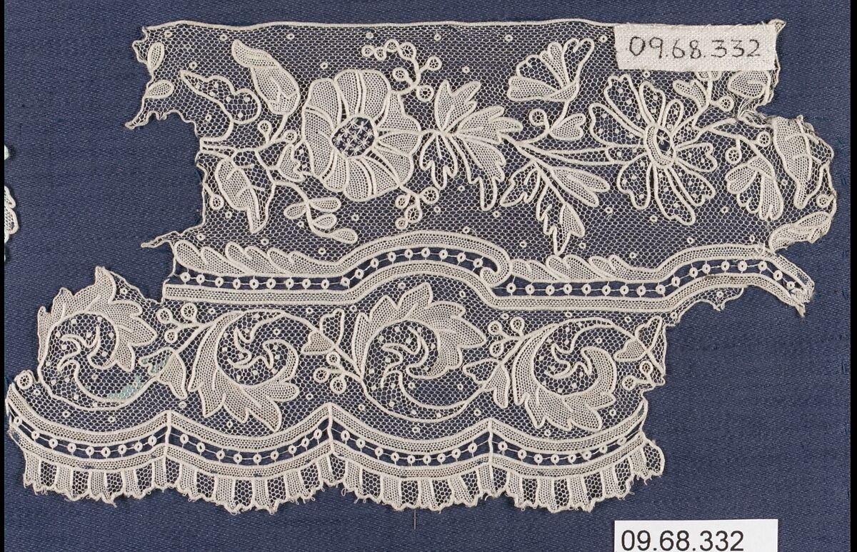 Fragment, Needle lace, Point de Gaze, Belgian, Brussels