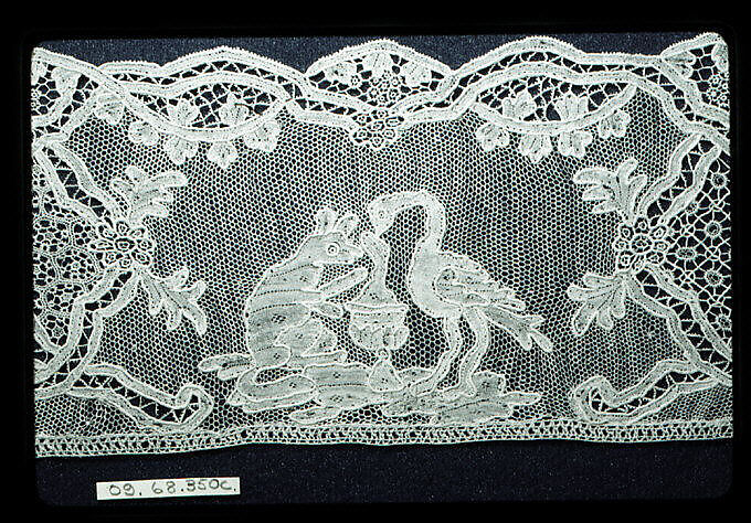 Piece (one of three), Needle lace, point d’Alençon, Burano lace, French