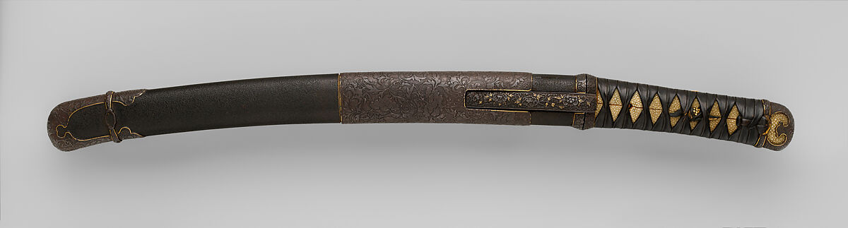 Blade and Mounting for a Short Sword (Wakizashi), Steel, wood, lacquer, rayskin (samé), leather, copper-gold alloy (shakudō), iron, gold, Japanese