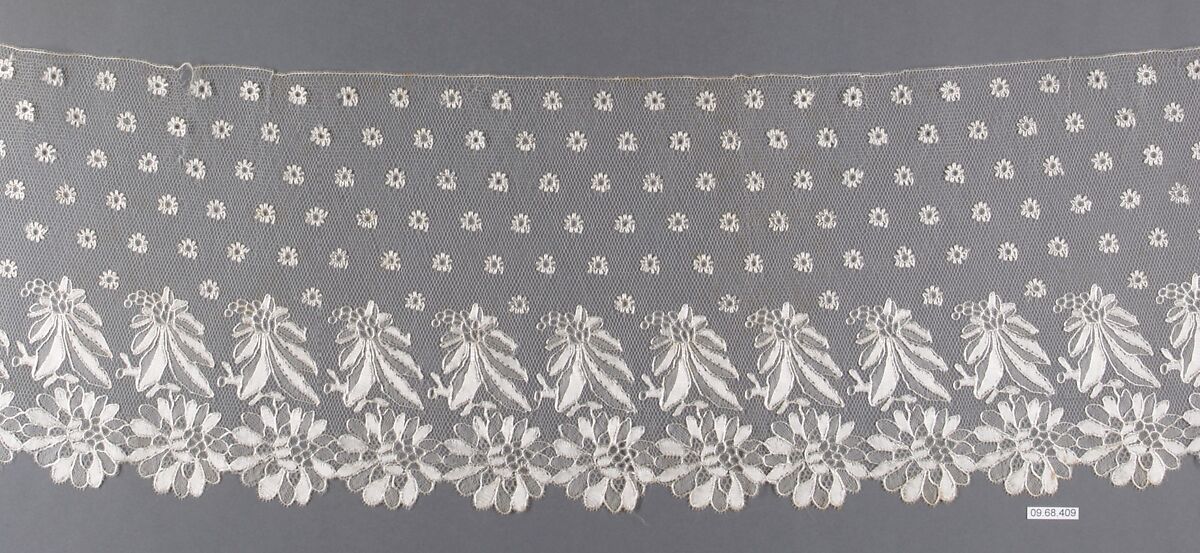 Silk bobbin lace border, Bobbin lace, Spanish