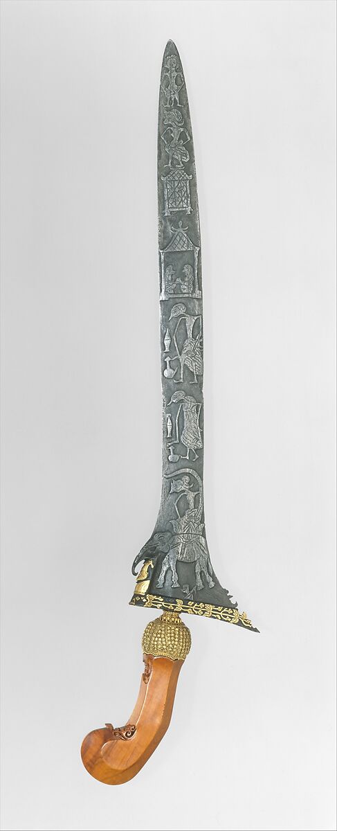 Kris with Sheath, Iron, gold, wood, Malaysian