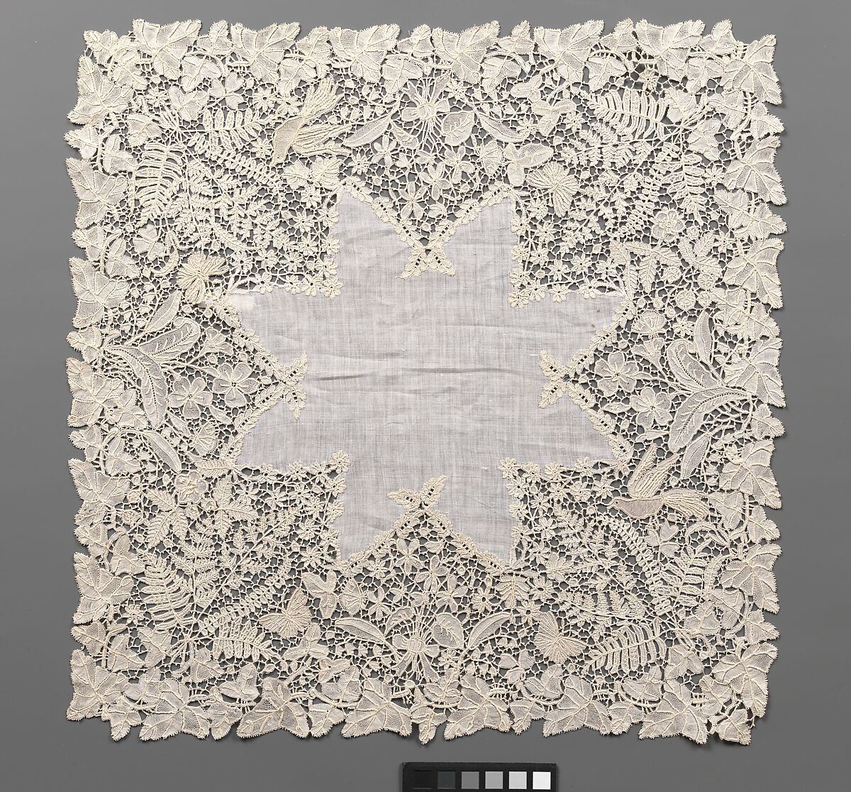 Handkerchief, Possibly designed by Emma Radford (British, 1837–1901), Linen and cotton, bobbin lace (Honiton), British, Devon, Honiton 