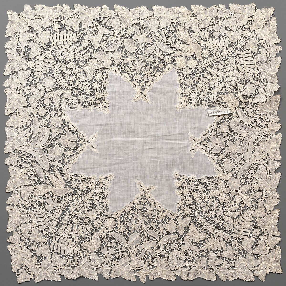 Handkerchief, Possibly designed by Emma Radford (British, 1837–1901), Linen and cotton, bobbin lace (Honiton), British, Devon, Honiton