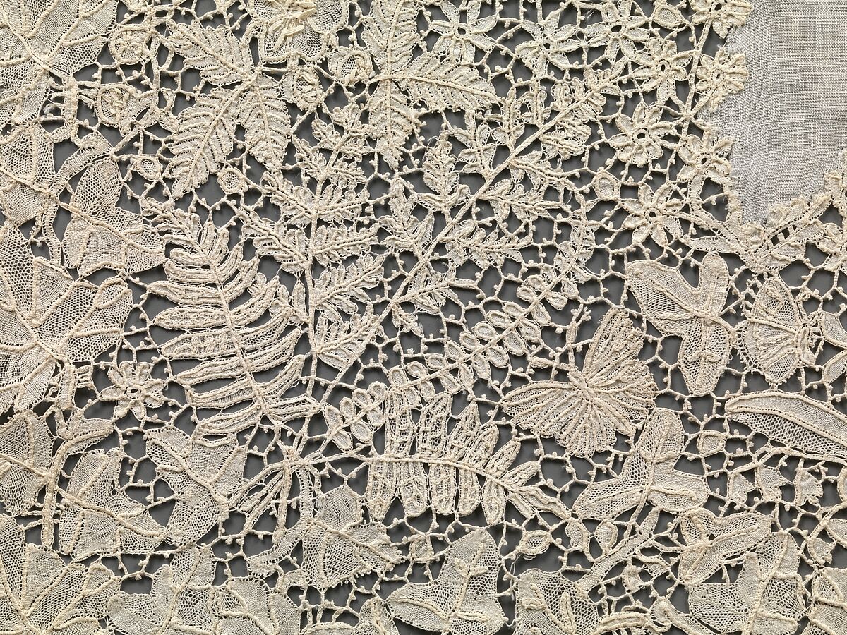 Handkerchief, Possibly designed by Emma Radford (British, 1837–1901), Linen and cotton, bobbin lace (Honiton), British, Devon, Honiton