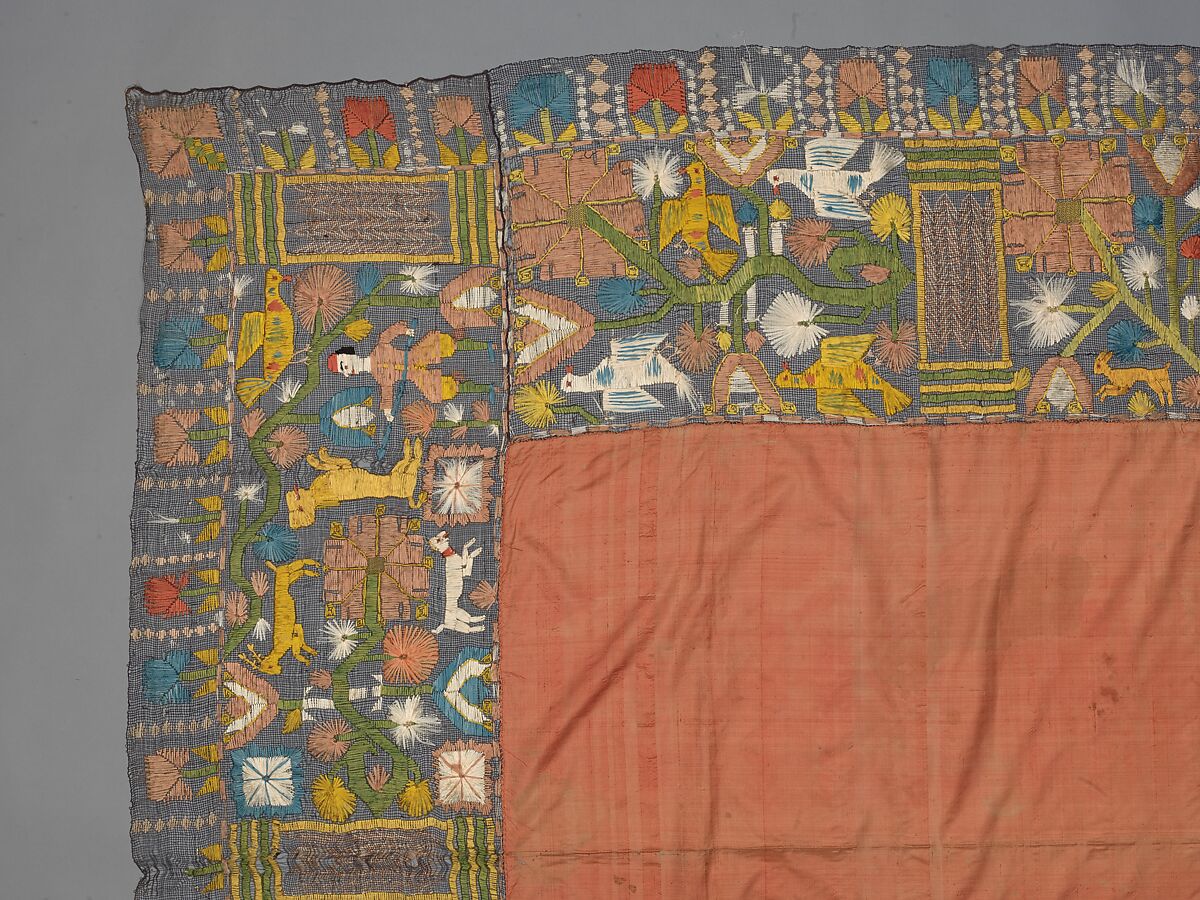 Cover, Embroidered net, buratto, silk, Italian, Abruzzi