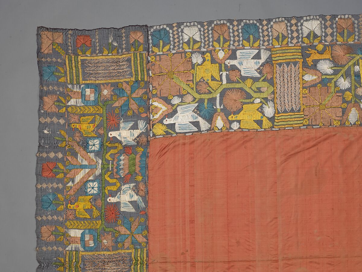 Cover, Embroidered net, buratto, silk, Italian, Abruzzi