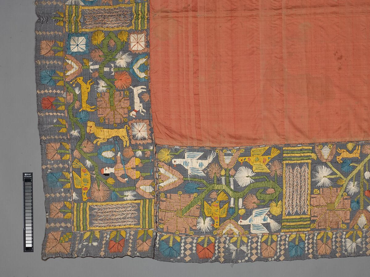 Cover, Embroidered net, buratto, silk, Italian, Abruzzi