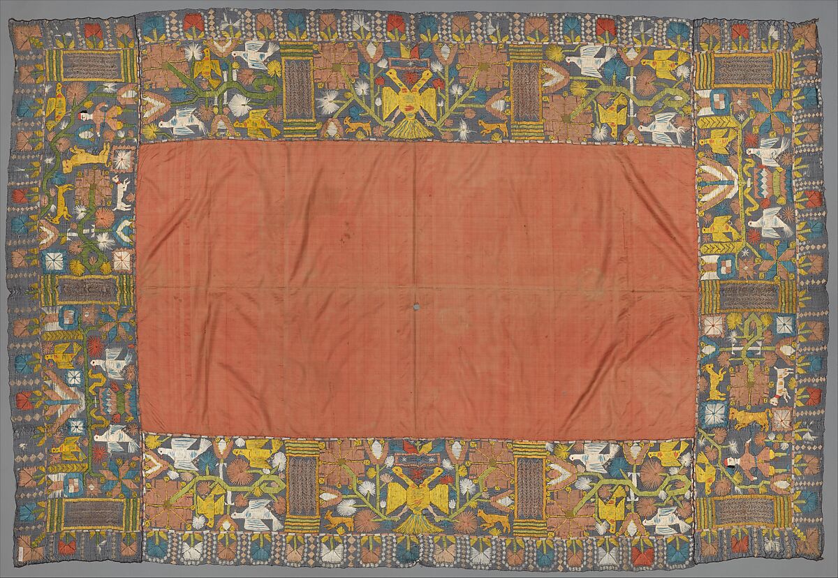 Cover, Embroidered net, buratto, silk, Italian, Abruzzi