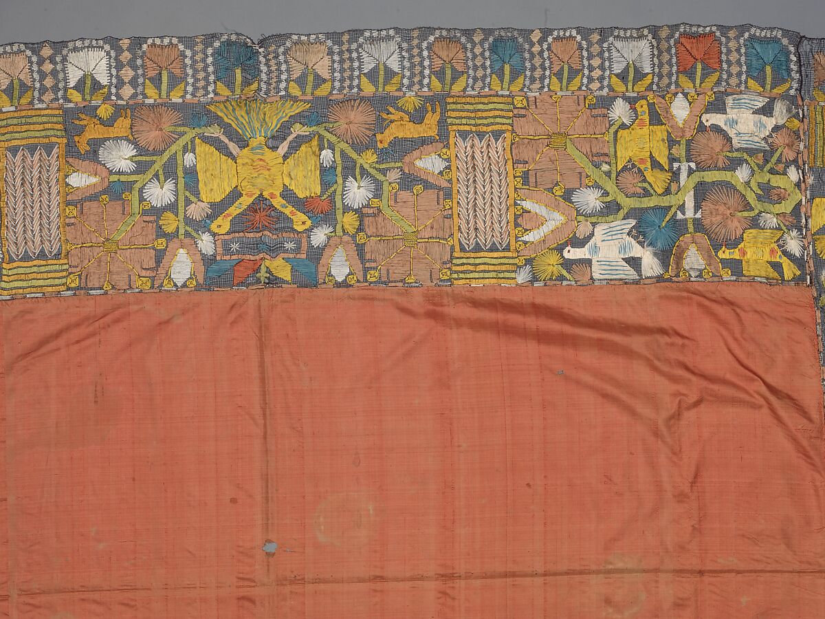 Cover, Embroidered net, buratto, silk, Italian, Abruzzi