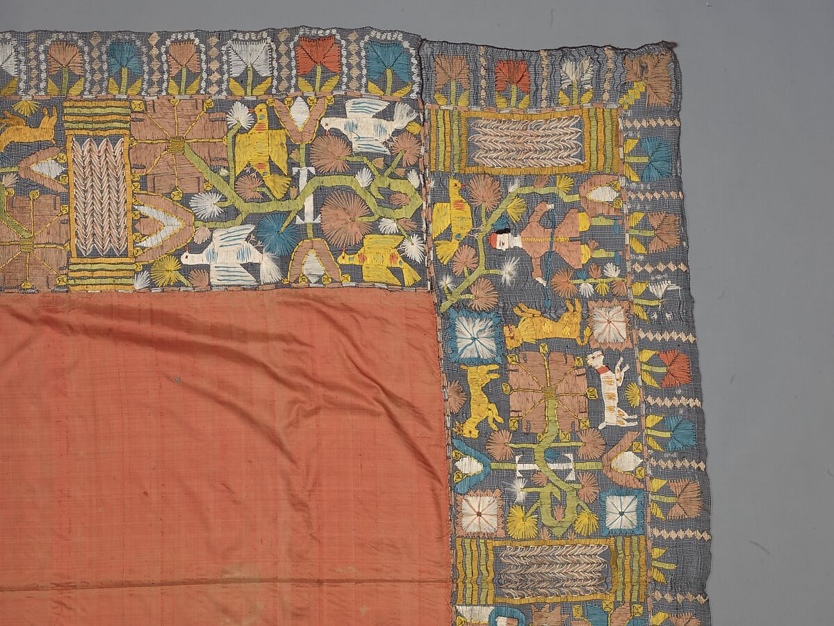 Cover, Embroidered net, buratto, silk, Italian, Abruzzi