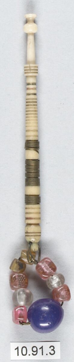 Bobbin, Bone, metal and beads, British, Bedfordshire 