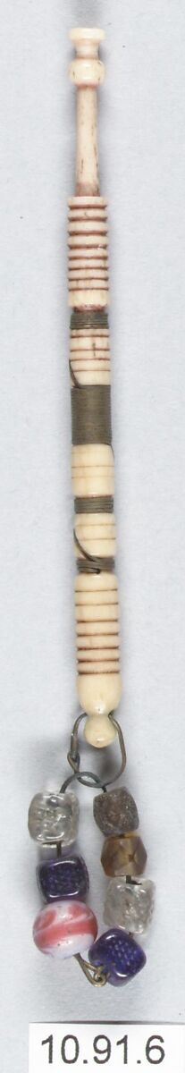 Bobbin, Bone, metal and beads, British, Bedfordshire 