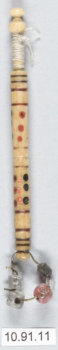 Bobbin, Bone, metal and beads, British, Bedfordshire 