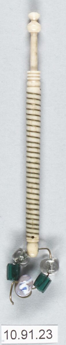 Bobbin, Bone, metal and beads, British, Buckinghamshire 