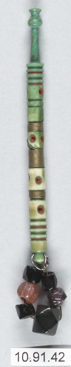 Bobbin, Bone, metal and beads, British 