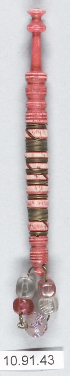 Bobbin, Bone, metal and beads, British 