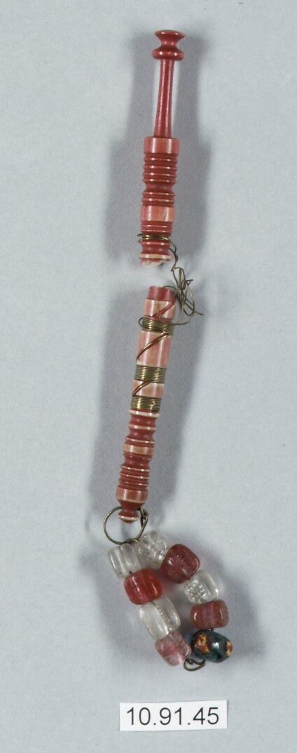 Bobbin, Bone, metal and beads, British 
