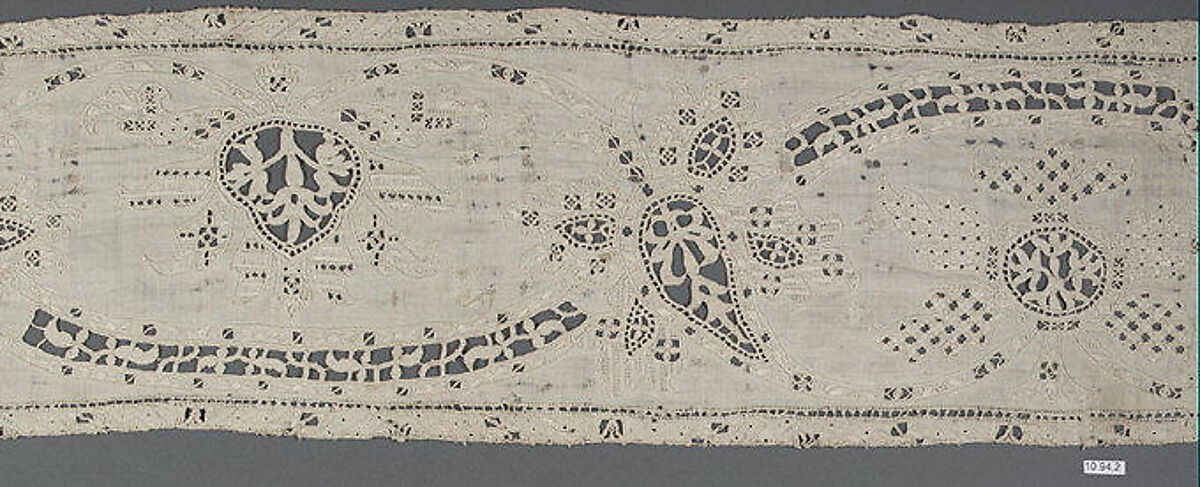 Fragment, Cutwork, intagliatela, reticello, punto in aria, linen, Italian 