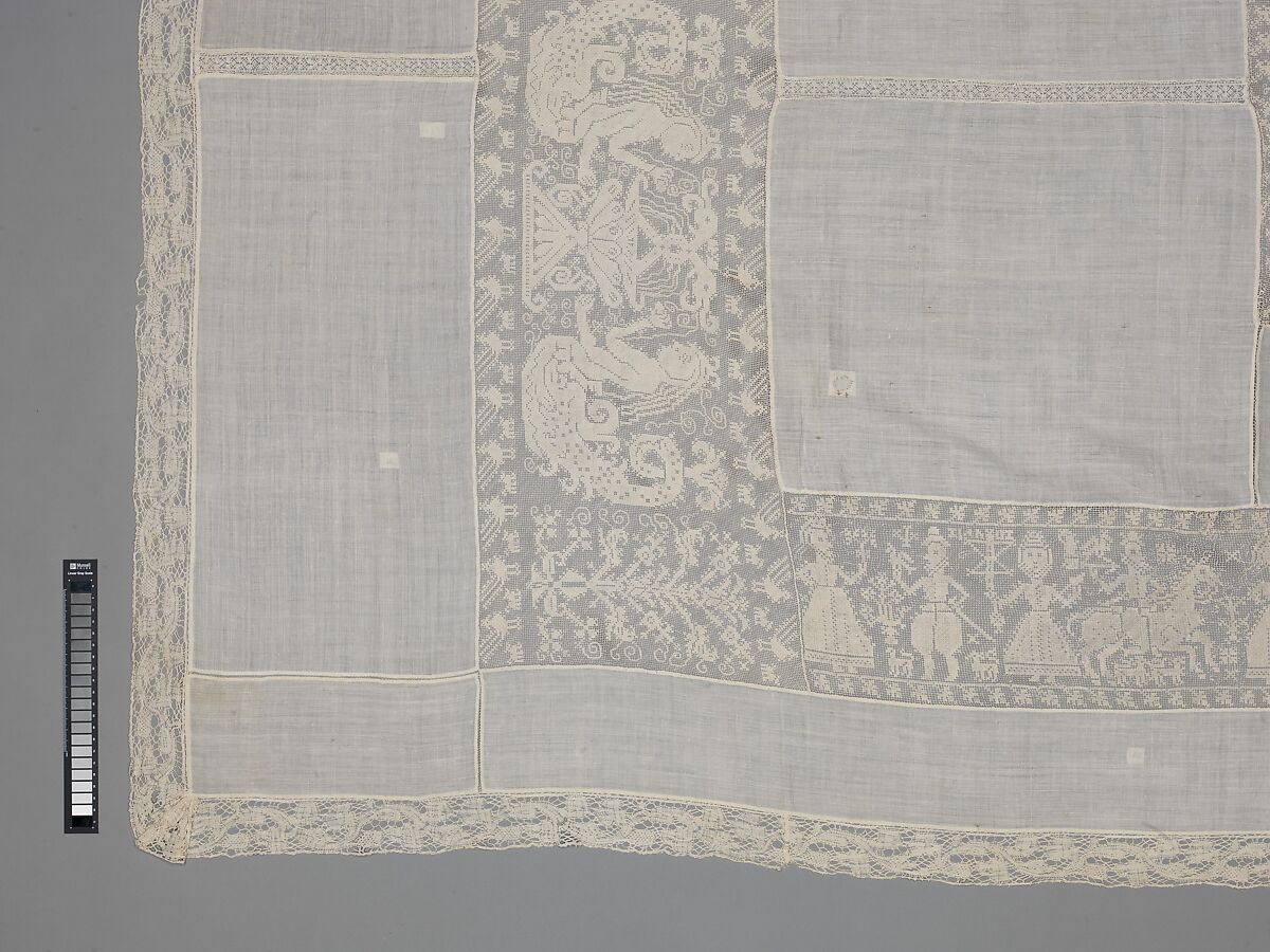 Cover, Linen, embroidered net, Italian, Sicily