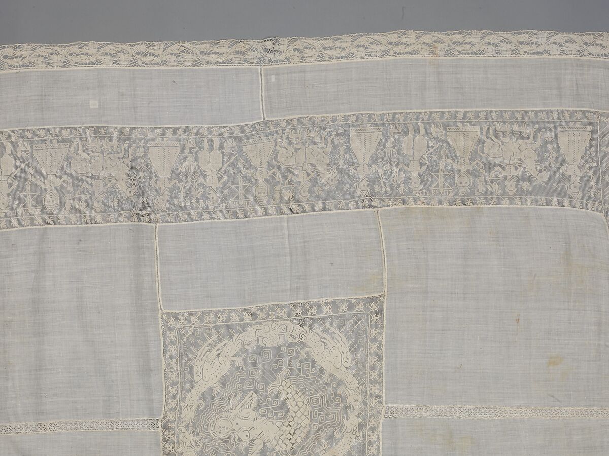 Cover, Linen, embroidered net, Italian, Sicily