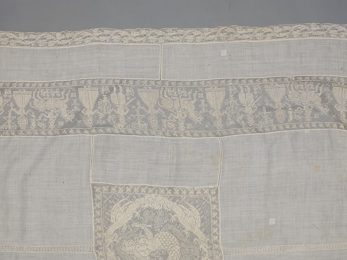 Cover, Linen, embroidered net, Italian, Sicily