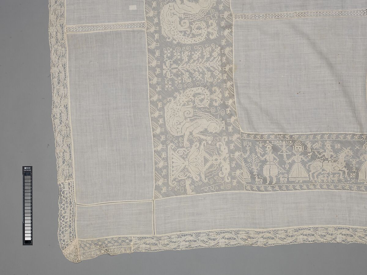 Cover, Linen, embroidered net, Italian, Sicily