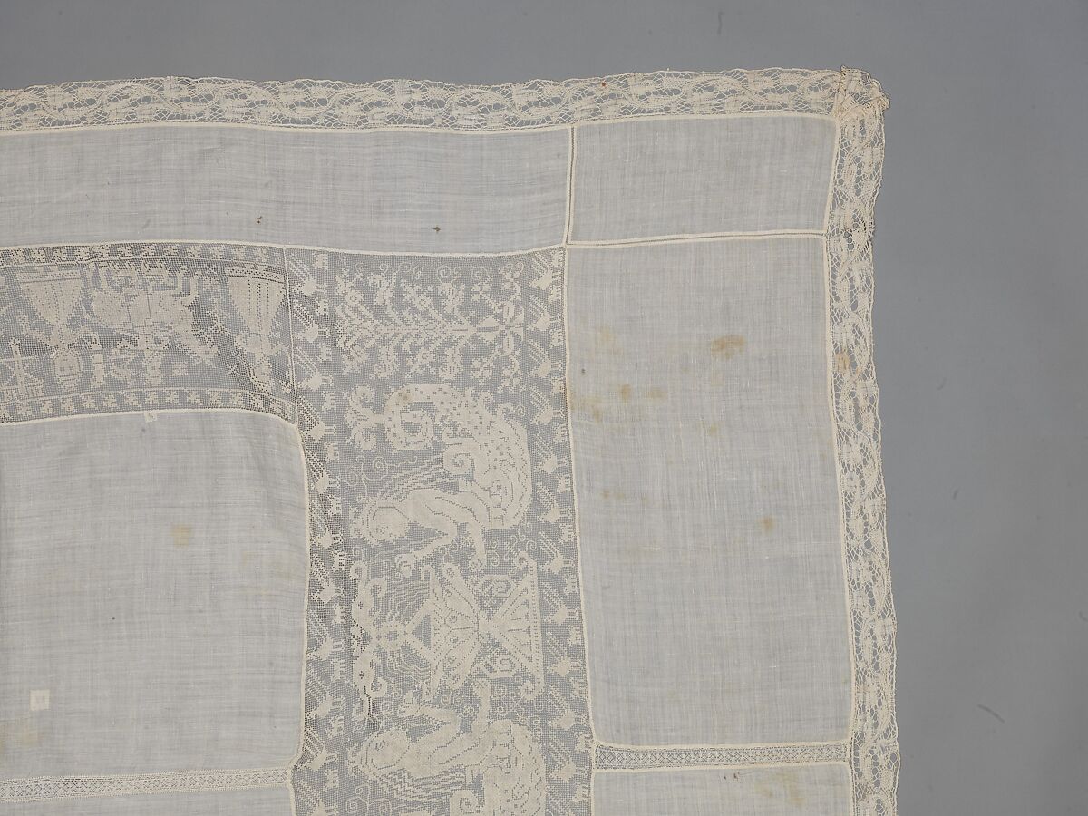 Cover, Linen, embroidered net, Italian, Sicily