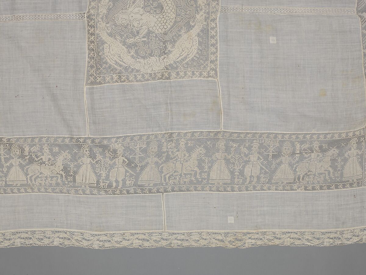 Cover, Linen, embroidered net, Italian, Sicily