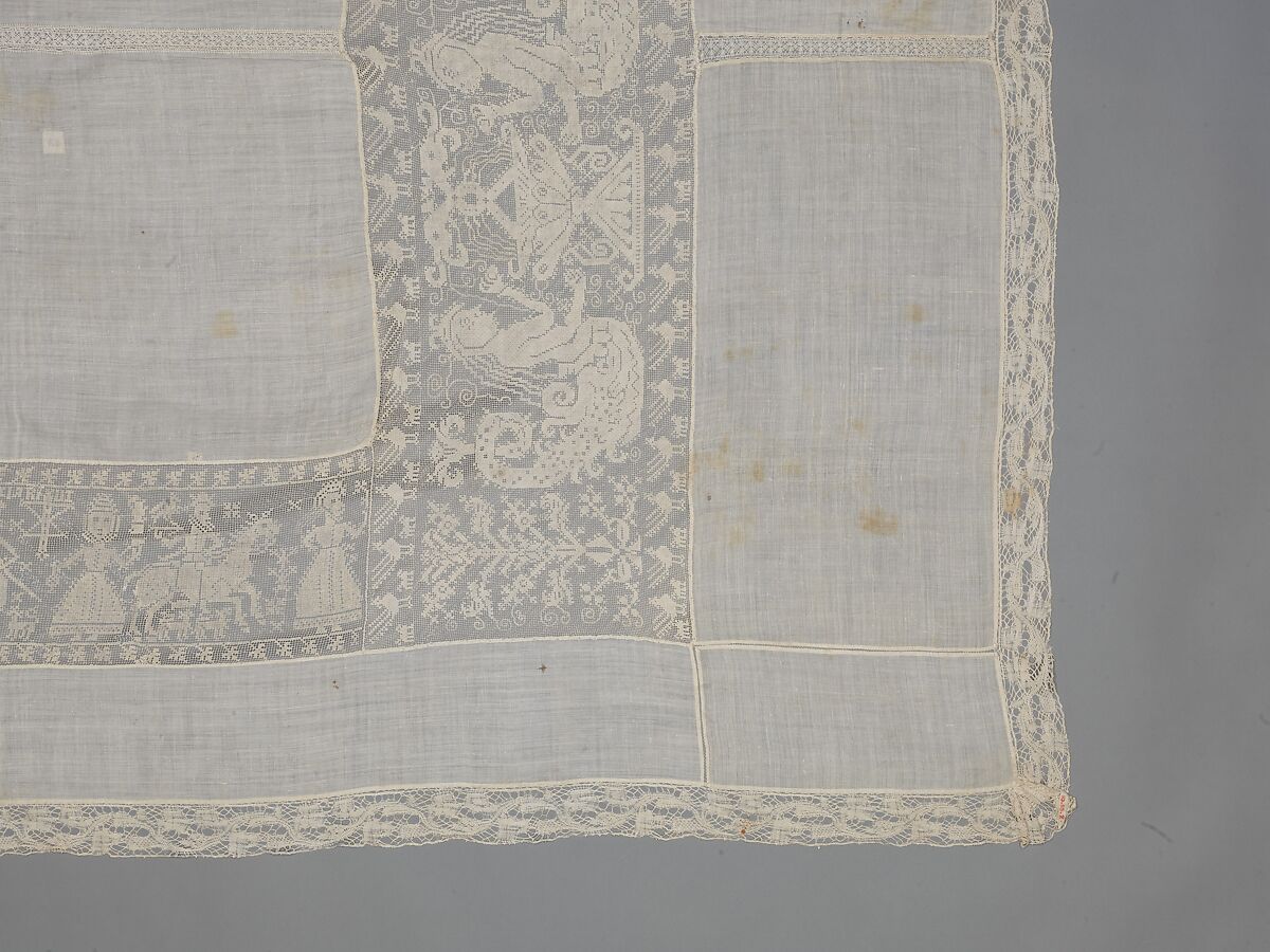 Cover, Linen, embroidered net, Italian, Sicily