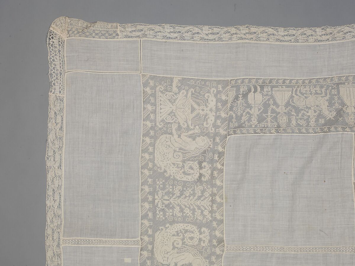 Cover, Linen, embroidered net, Italian, Sicily