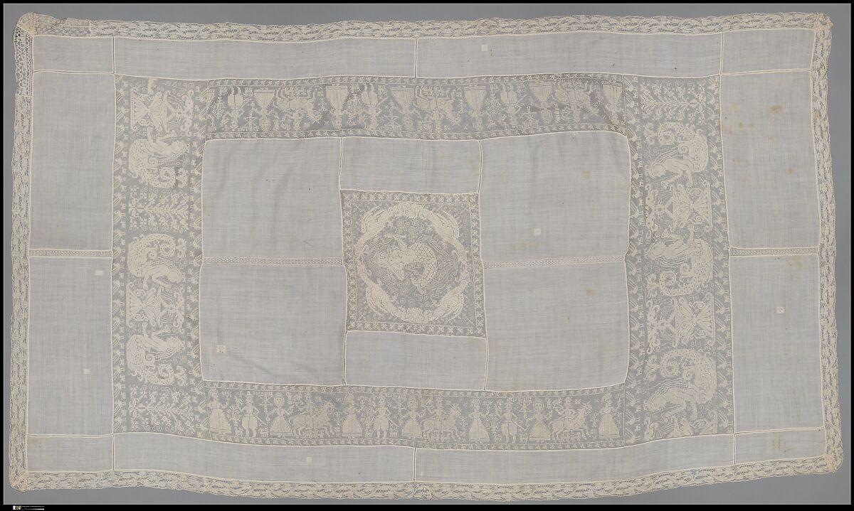 Cover, Linen, embroidered net, Italian, Sicily 