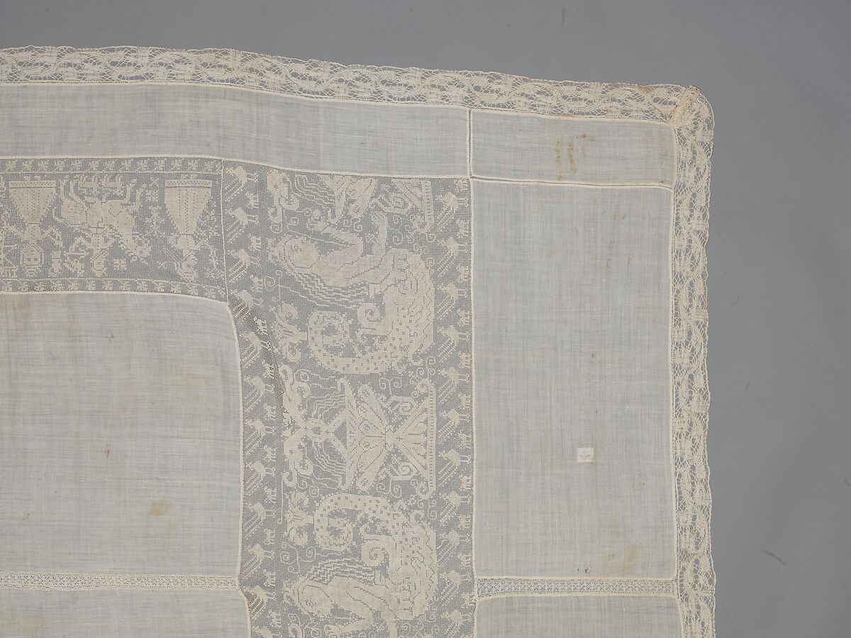 Cover, Linen, embroidered net, Italian, Sicily