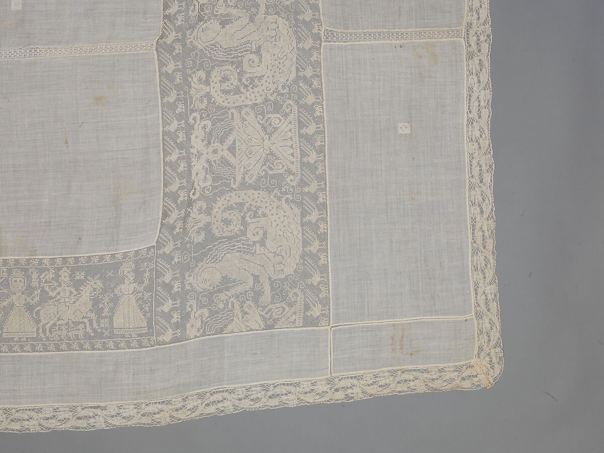 Cover, Linen, embroidered net, Italian, Sicily