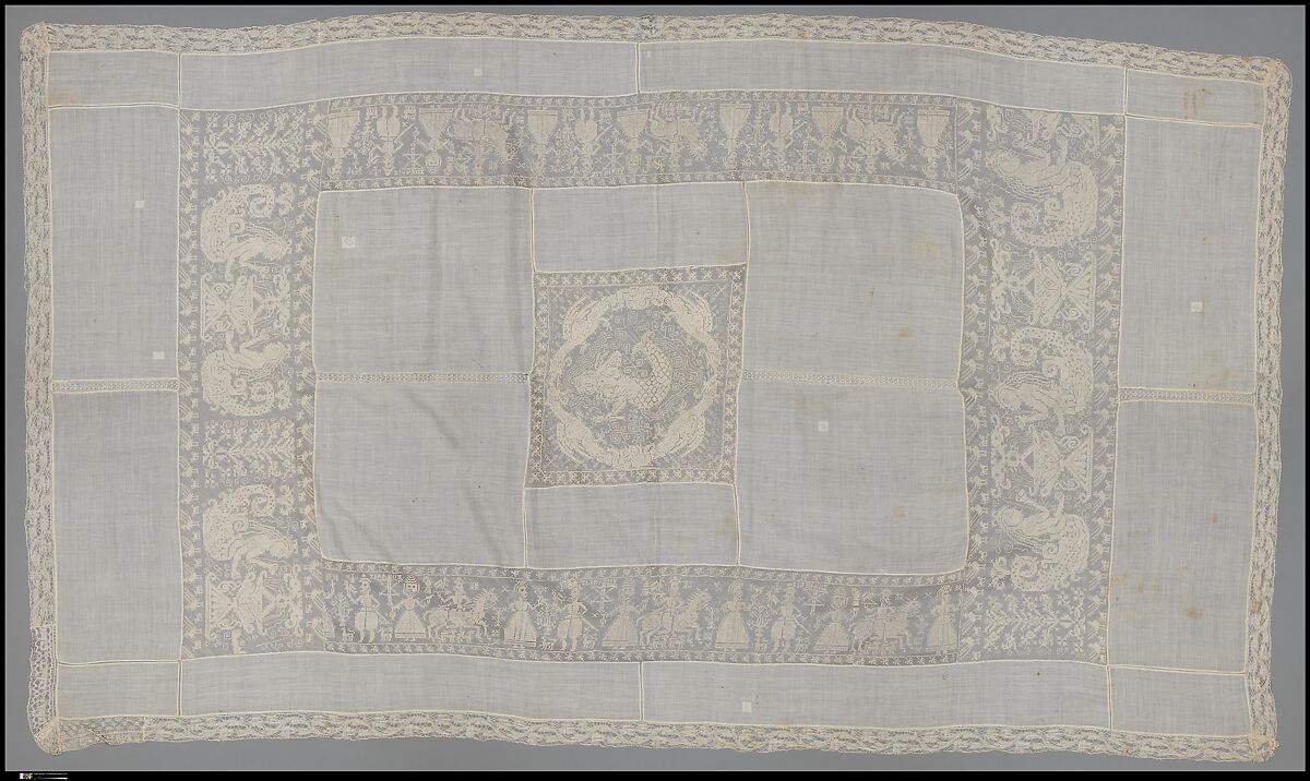 Cover, Linen, embroidered net, Italian, Sicily