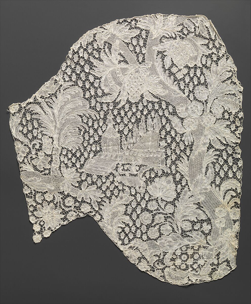 Sleeve fragment of bobbin lace, Bobbin lace, Brabant type, bar ground with picots and decorative fillings., Flemish, Brussels 