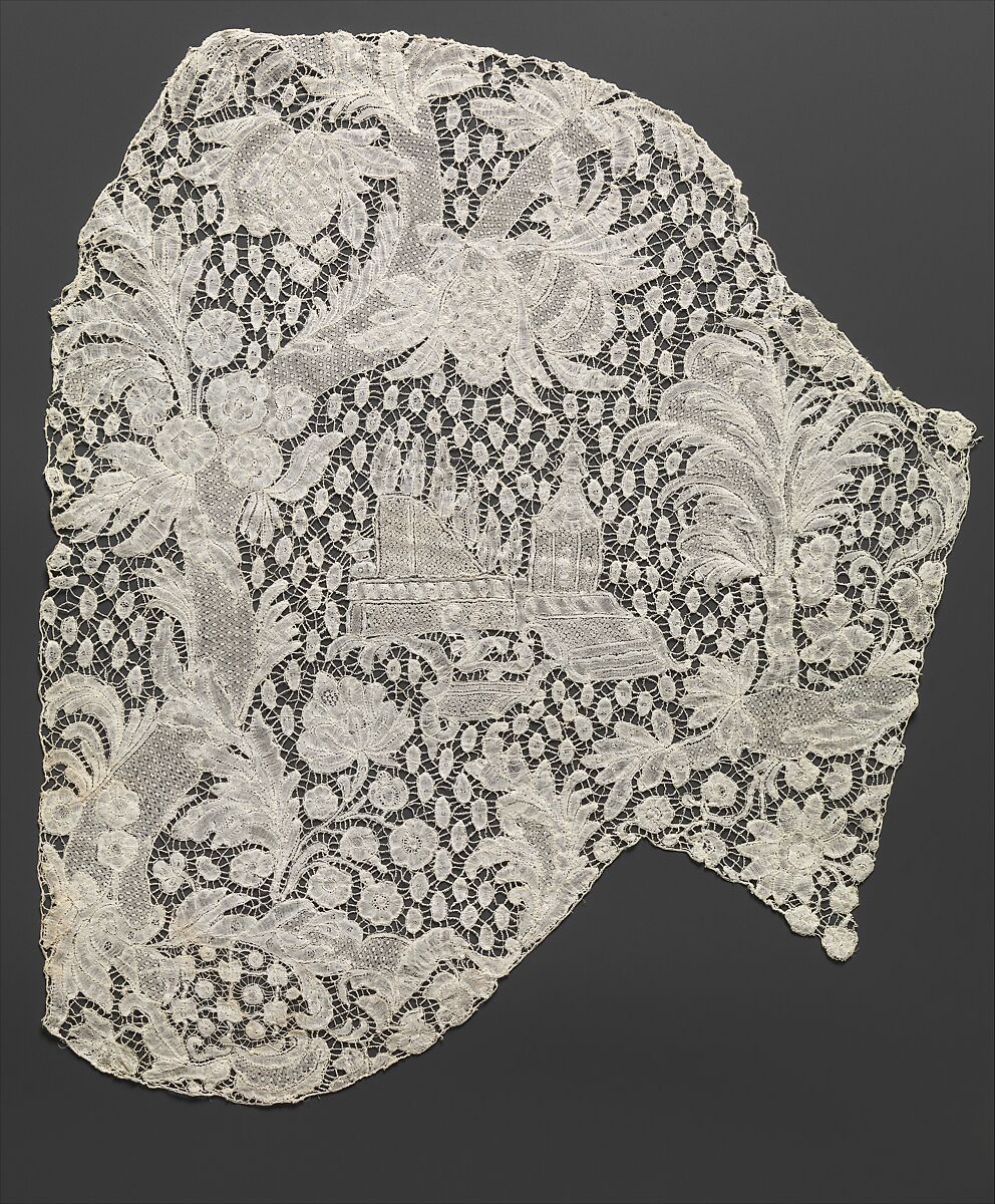 Sleeve fragment of bobbin lace, Bobbin lace, Brabant type, bar ground with picots and decorative fillings., Flemish, Brussels