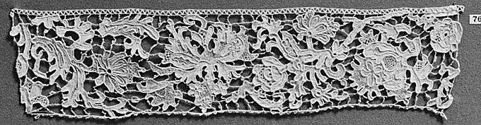 Border (one of two), Needle lace, gros point lace, linen, Italian, Venice 