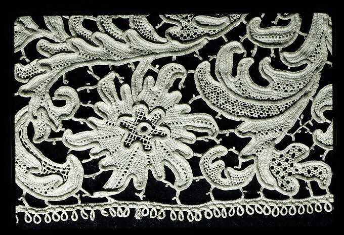 Border (one of two), Needle lace, gros point lace, linen, Italian, Venice