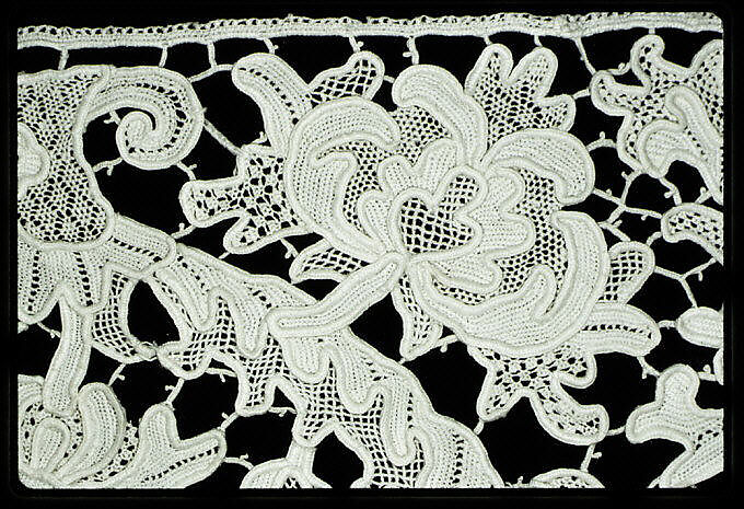 Border (one of two), Needle lace, gros point lace, linen, Italian, Venice