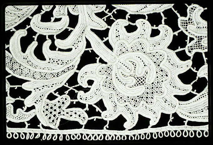 Border (one of two), Needle lace, gros point lace, linen, Italian, Venice