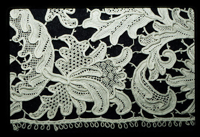 Border (one of two), Needle lace, gros point lace, linen, Italian, Venice