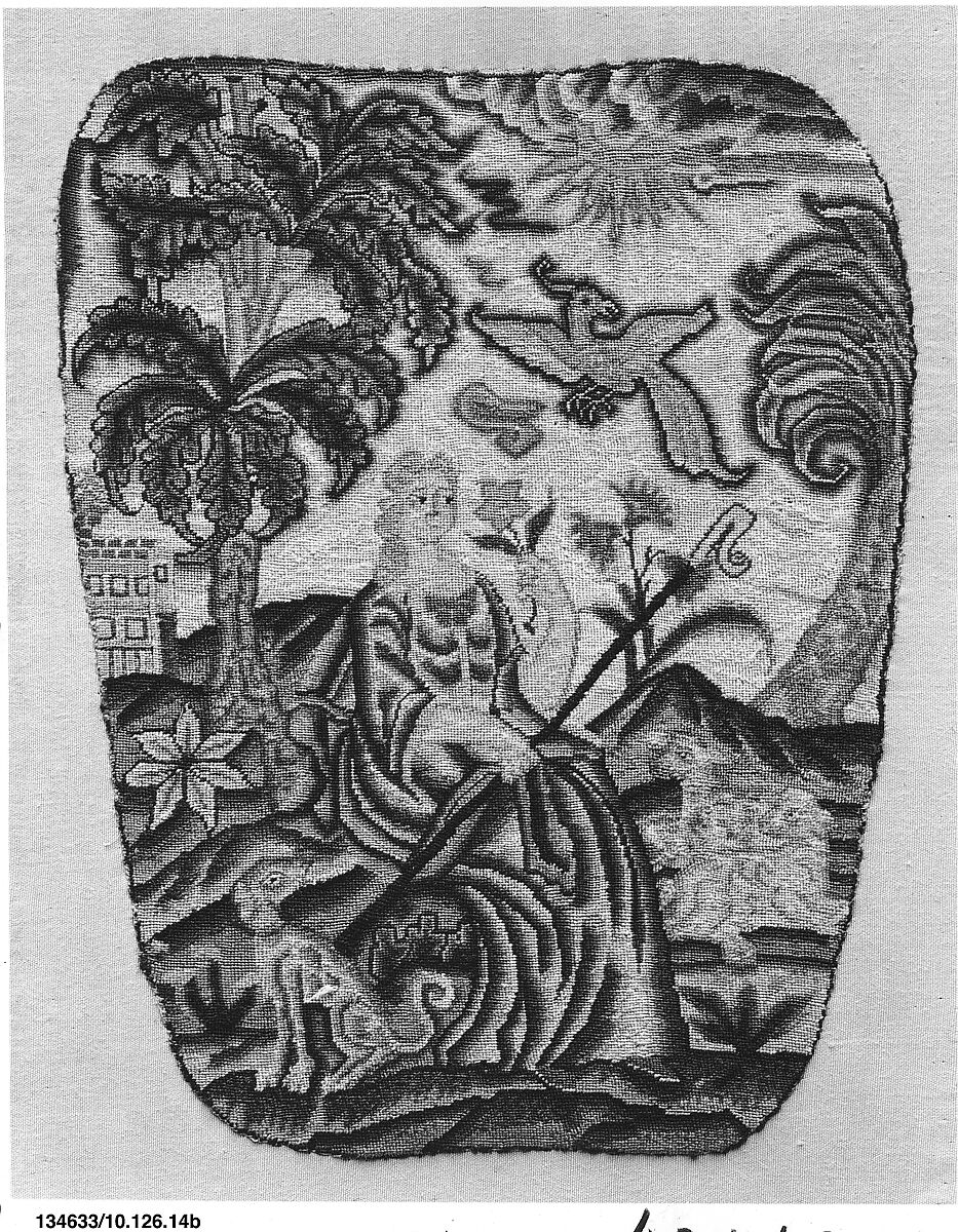 Panel for a hand screen (one of a pair), Wool on canvas, British