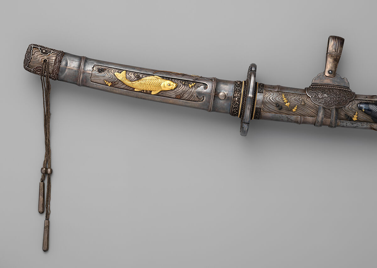 Blade and Mounting for a Sword (Katana), Steel, wood, silver, iron, copper-silver alloy (shibuichi), copper-gold alloy (shakudō), copper, gold, Japanese