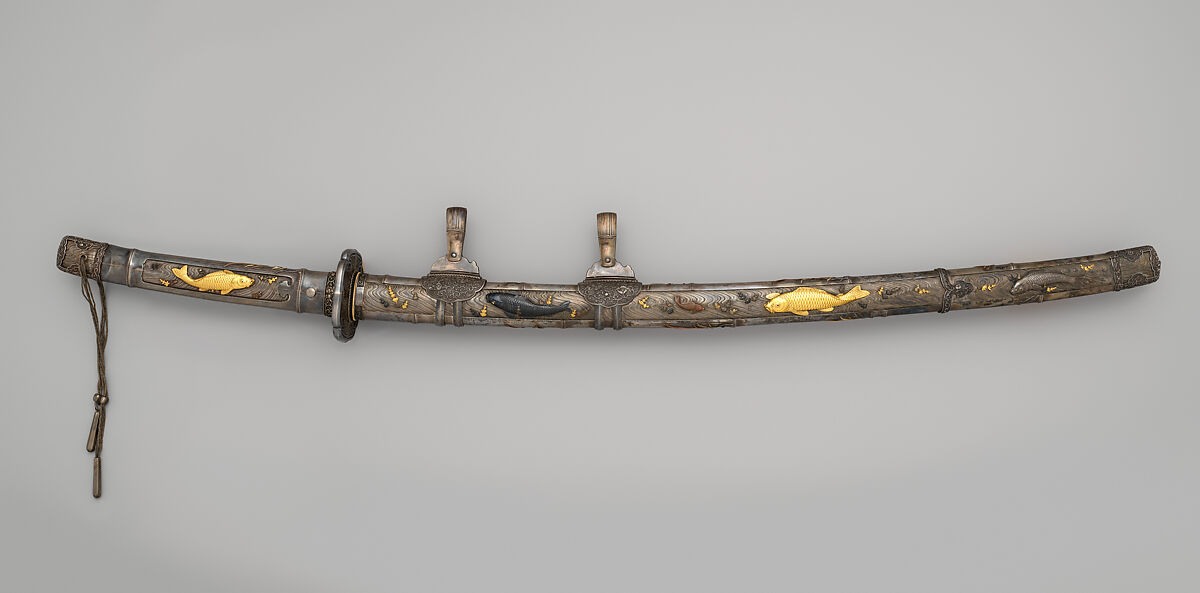 Blade and Mounting for a Sword (Katana), Steel, wood, silver, iron, copper-silver alloy (shibuichi), copper-gold alloy (shakudō), copper, gold, Japanese 