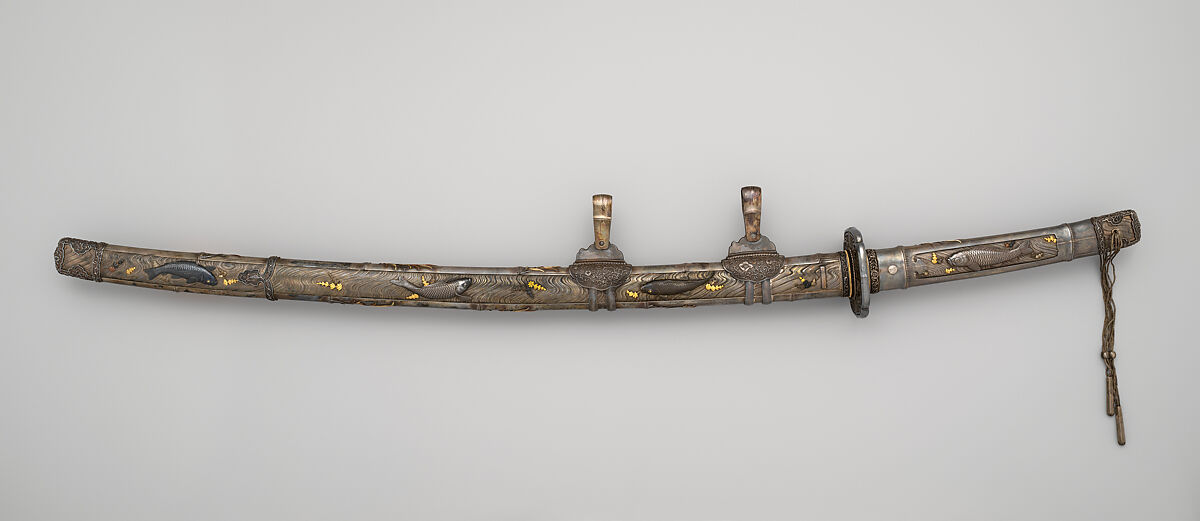 Blade and Mounting for a Sword (Katana), Steel, wood, silver, iron, copper-silver alloy (shibuichi), copper-gold alloy (shakudō), copper, gold, Japanese