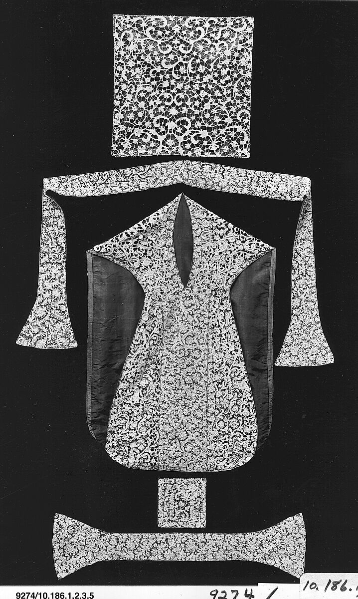 Chasuble of needle lace, Needle lace, gros point lace, silk lining, Italian, Venice