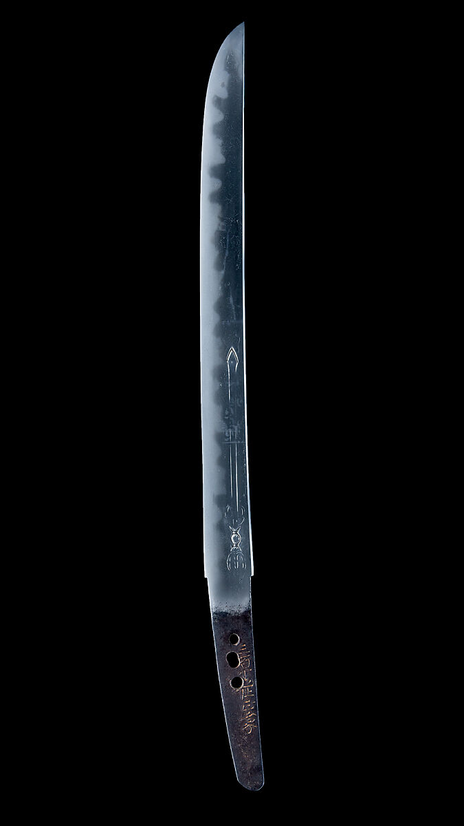 Blade and Mounting for a Dagger (Tantō), Fittings inscribed by Hidetsugu (Japanese), Steel, wood, copper-gold alloy (shakudō), gold, lacquer, baleen, rayskin (samé), Japanese 